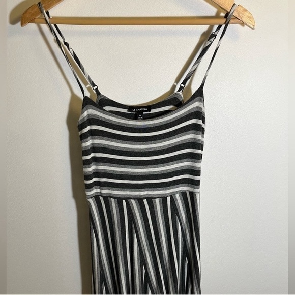 Maxi Dress Small Neutral Grey Black White Handkerchief Hem Striped - Picture 4 of 12